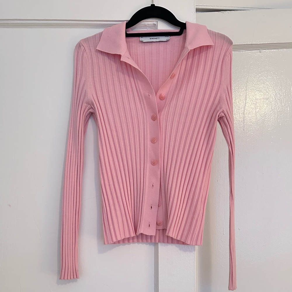 Simonett Pink Button Down Cardigan Sweater
